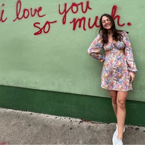 Wild fable Fit & Flare Long Sleeve Floral Cutout Dress. Size M - Picture 2 of 14